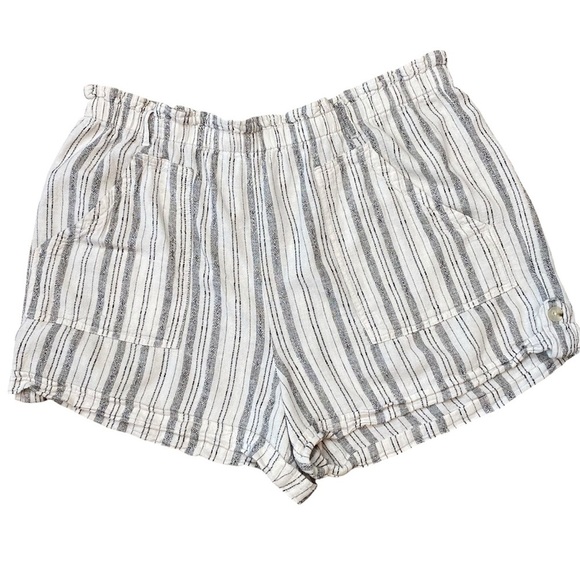 Time and Tru Women Plus sz XXXL (22) White Gray Linen Blend Shorts Elastic Waist - Picture 2 of 7